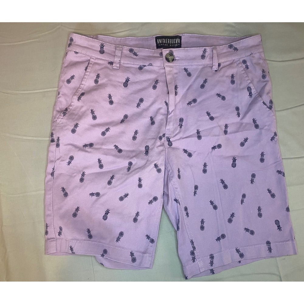 Knickerbocker Pineapple Print Chino Shorts Mens 32 Purple Flex Stretch Beach